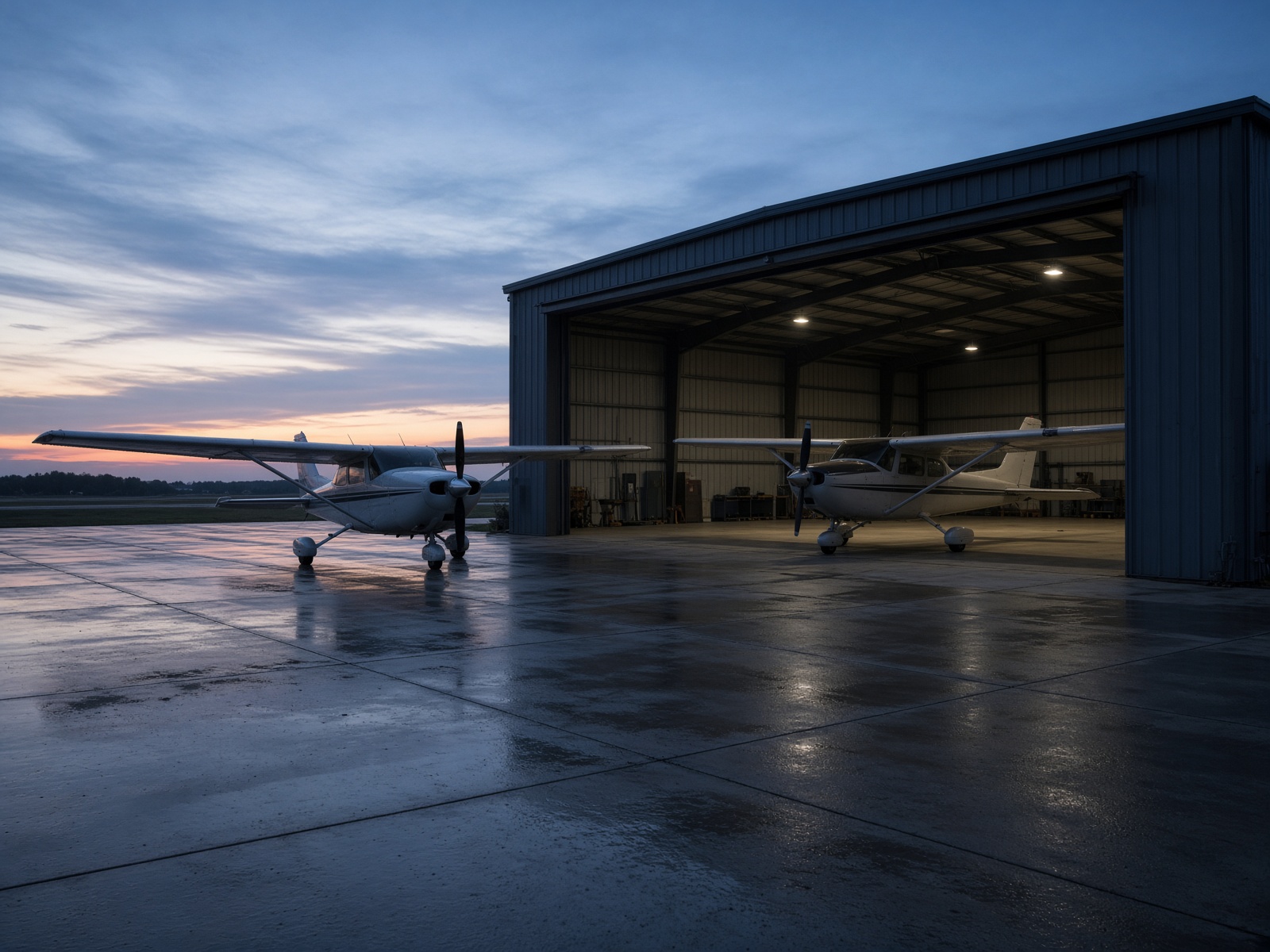 Training aircraft on the apron at dawn